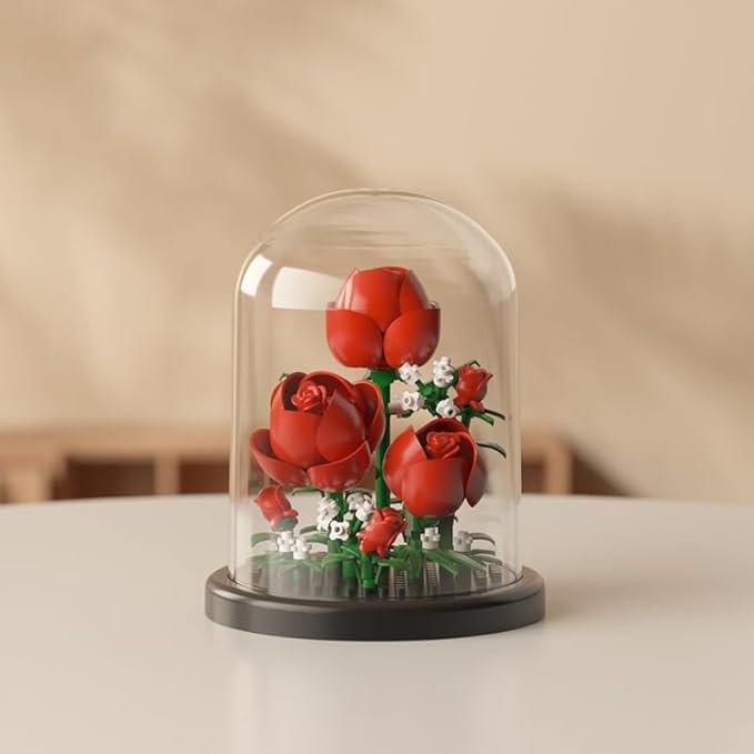 Mini Brick Flower Building Kit with Display Cover- 500PCS Micro Bricks for Realistic Artificial Flowers, Gardenia,Rosa multiflora Thunb and Rose,Perfect for Home Decor and Gifts