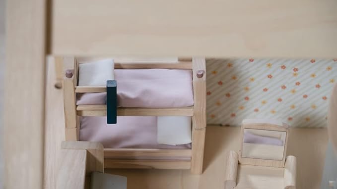 PlanToys Neo Line of Wooden Dollhouse Furniture - Children's Room (7304) | Sustainably Made from Rubberwood and Non-Toxic Paints and Dyes