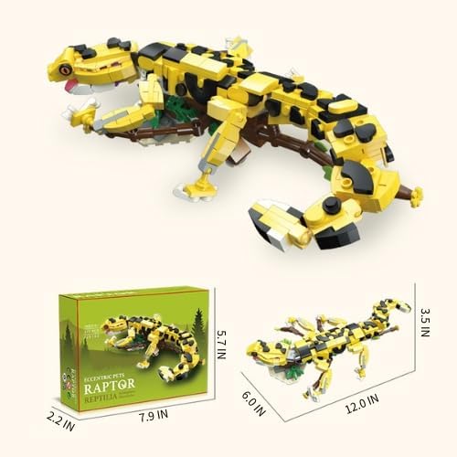 370 PCS Micro Brick Leopard Gecko Building Sets,Reptile Lizard Building Kit, Animals Botanical Collection Model for Adult Toys,Home Decor and Office Art Creative Gift,for Teens Ages 6+ Kids