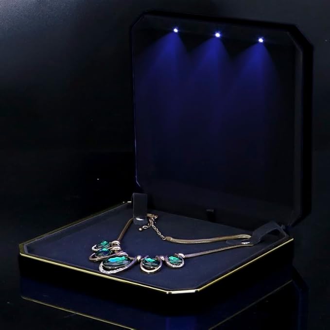 HSLFUAI Large Necklace Box, Necklace Gift Box with Led Light,Jewelry Box for Necklace,Jewelry Gift Box for Wedding, Birthday, Valentine' Day, Mother'S Day, Christmas