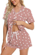 SWOMOG Womens Button Down Pajamas Set Short Sleeve Sleepwear Bride Soft Pj Lounge Sets XS-3XL