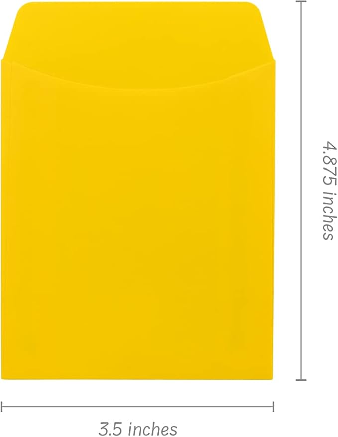 Hygloss 30 Library Card Pockets 3.5x5 Inch - Non-Adhesive Pocket Envelopes - Yellow - Classroom Envelope Pockets - Ideal for Organizing - Colorful Small Library Book Pocket