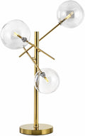 KCO Lighting Modern Gold Table Lamp 3-Light Glass Globe Night Lamp Mid Century Antique Brass Indoor Bubble Shade Standing Lighting Metal Desk Light for Bedroom Study Room Hotel