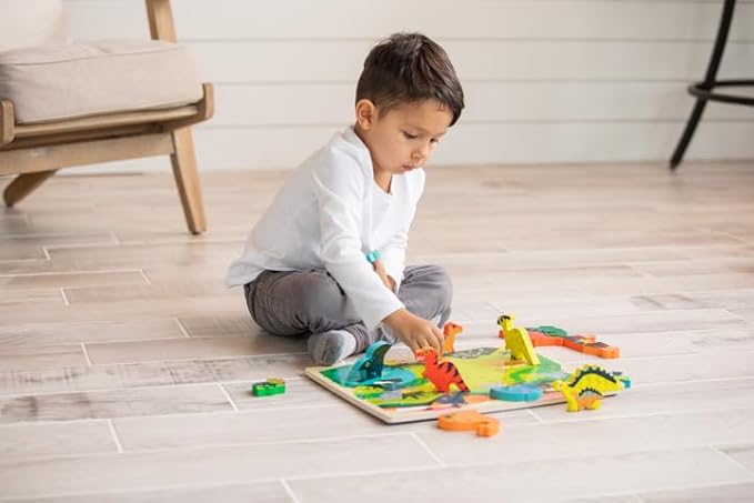 Crocodile Creek Let’s Begin Puzzle - Ten 2-Piece Beginner Puzzles for Ages 2 and Up - Heavy-Duty Storage Canister with Handle - Colorful Dinosaurs Design - Each Puzzle is 6" L x 4" H Finished