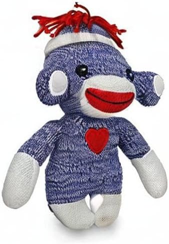 Adorable Sock Monkey 6 Inches, The Original Traditional Hand Knitted Stuffed Animal Toy Gift-for Kids, Babies, Teens, Girls and Boys Baby Doll Present Puppet (Blue)