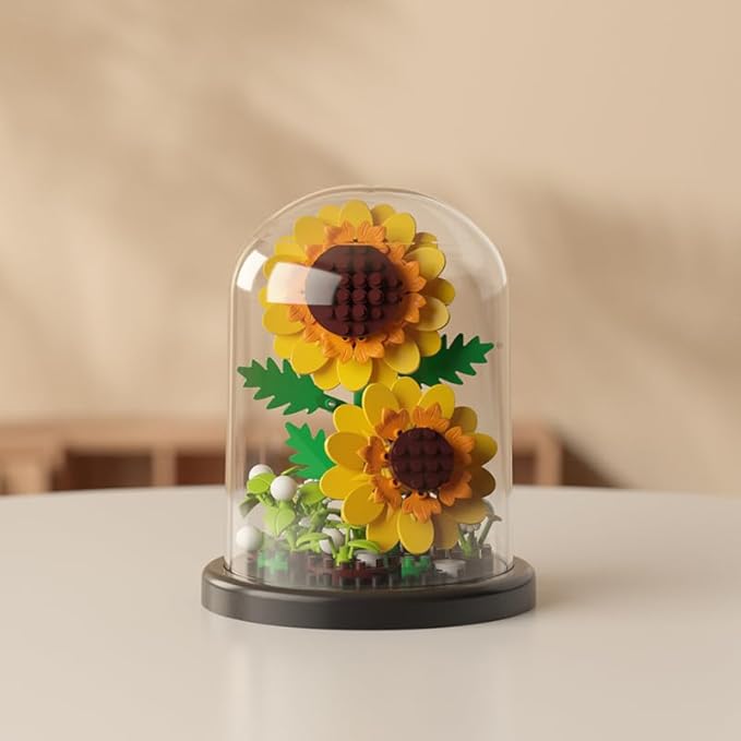 Botanical Flower Micro Blocks Set with Display Cover for Adults and Teens,600 PCS Mini Bricks Artificial Flowers for Birthday and Gift Idea for Significant Other, Lily,Sunflower and Tulip