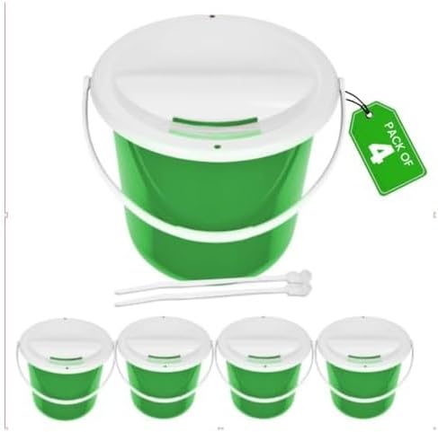Plastic Coin Collection Bucket with Removable lid and Handle Charity Donation Collection Money Box Pail for Fundraising with top Slot for Tickets raffles and Money 7.5" Hx8.3 Diameter(Green) 4 Pack
