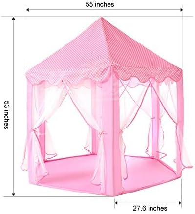 Princess Castle Tent for Girls Fairy Play Tents for Kids Hexagon Playhouse with Big Fairy Star Lights Toys for Children or Toddlers Indoor or Outdoor Games (Pink Princess Tent with Big Star Lights)