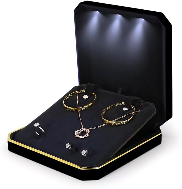 HSLFUAI Large Necklace Box, Necklace Gift Box with Led Light,Jewelry Box for Necklace,Jewelry Gift Box for Wedding, Birthday, Valentine' Day, Mother'S Day, Christmas
