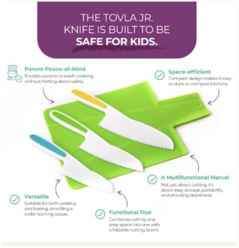 TOVLA JR. Toddler Montessori Kitchen Knife and Cutting Board Set – Safe, Kid-Sized Tools for Real Cooking – Ages 3+ Life Skills and Hands-On Prep