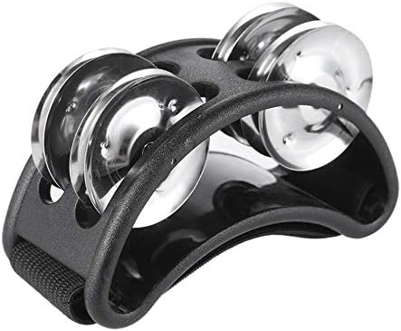 Musfunny Foot Tambourine Percussion Musical Instrument Foot Drum Set with Metal Jingle Bell for Guitar Drum Accessory (Black)