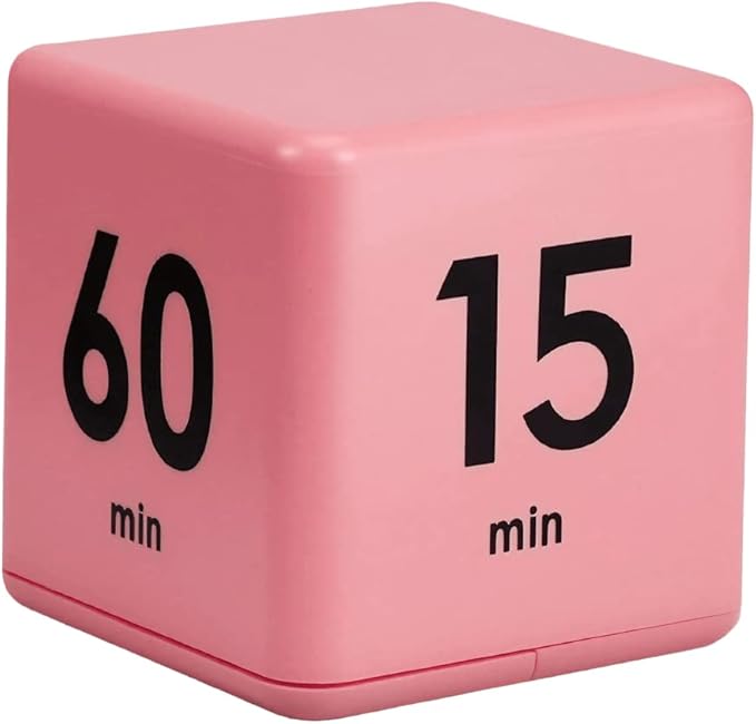 Feilifan Cube Timer - Kids ADHD Productivity Workout Flip Timer for StudyTime Management, 15, 20, 30, 60 Minutes, Pink