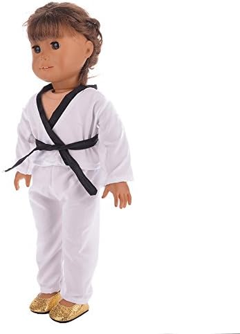 18 Inch Girl Doll Clothes White Karate / Tae Kwon Do Outfit Includes Blouse, Pants and 5 Belts - Yellow, Green, red, Blue and Black - for 18inch Girl Doll NAA02