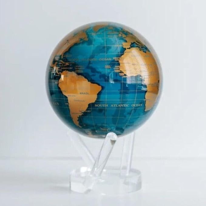 MOVA Blue and Gold Solar-Powered Rotating Globe 6” | Desk Decor with Stand | No Batteries Needed | Modern Map Accent for Home or Office