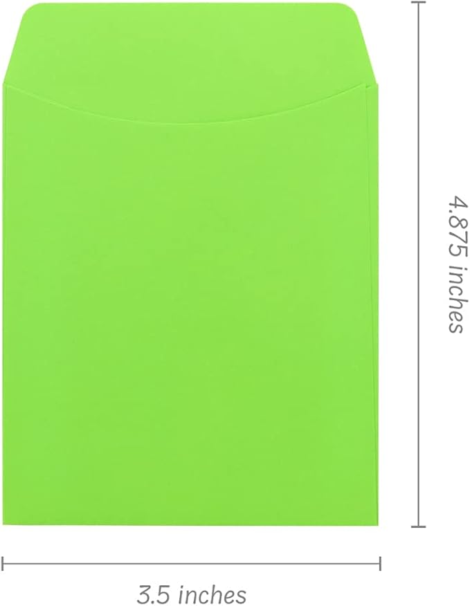Hygloss 30 Library Card Pockets 3.5x5 Inch - Non-Adhesive Pocket Envelopes - Electric Lime - Classroom Envelope Pockets - Ideal for Organizing - Colorful Small Library Book Pocket