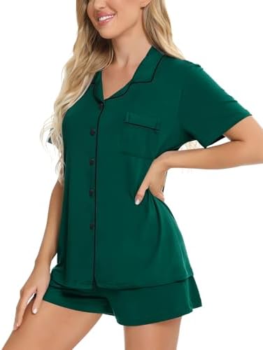 SWOMOG Womens Button Down Pajamas Set Short Sleeve Sleepwear Bride Soft Pj Lounge Sets XS-3XL