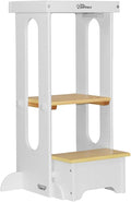Little Partners Foldable Toddler Tower, Learning Tower Explore 'N Store Montessori Standing Kitchen Tower with Folding Step Stool Platform for Cooking and Learning, Ages 2+ (White w/Natural)
