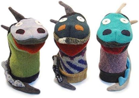 Cate and Levi - Hand Puppet - Premium Reclaimed Wool - Handmade in Canada - Machine Washable (Dragon)