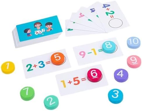 Math Flash Cards + Popper Fidget Board, Addition & Subtraction Times Table Chart, Counting Number Math Manipulatives Game, Educational Toy for Kindergarten Classroom Kids 1st 2nd 3rd