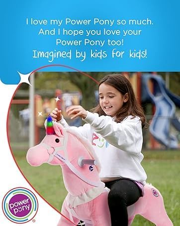 Power Pony Ride On Unicorn Riding Toy for 2+ Kids - Power Ponies Push Pull Kids Ride On Pony for Toddlers with A Removable Parent - Controlled Push Handle for Easy Rides, Pink, Grace