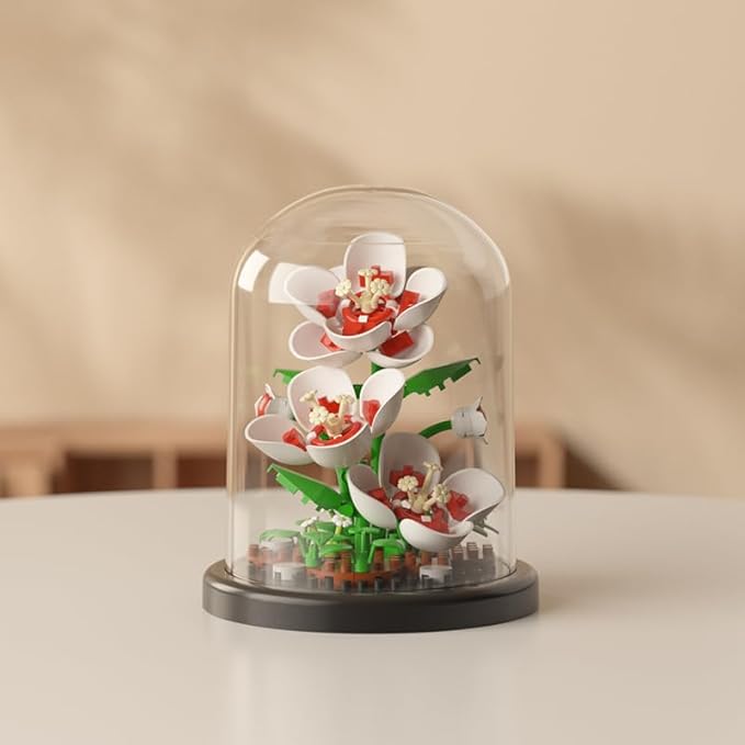 Creative Botanical Micro Blocks Set with Display Cover- 550PCS Artificial Chrysanthemum, Peony and Hibiscus, Perfect DIY Gift for Adults, Teens and Flower Lovers