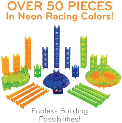 MindWare Q-Ba-Maze Rally Racing - Kit Includes Includes 44 Cubes, 1 Marble Vortex, 8 Straight-Away Rails, Turbo Launcher, Marbles and More - Ages 6 and Up