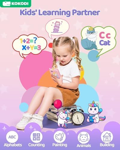 KOKODI Kids Smart Phone, Touchscreen HD Dual Camera Cell Phone for Kids, Christmas Birthday Gifts Dinosaur Child Play Phone for Girls 3-10, Travel Toy Preschool Learning Education Toy