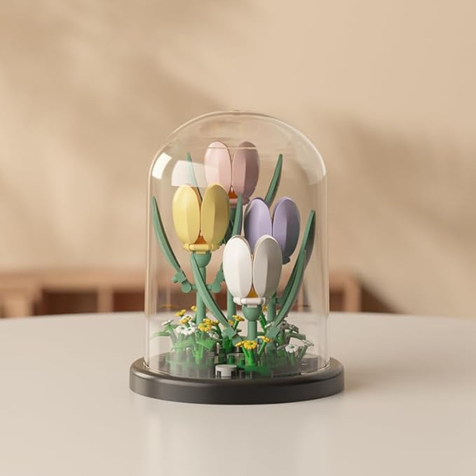 Botanical Flower Micro Blocks Set with Display Cover for Adults and Teens,600 PCS Mini Bricks Artificial Flowers for Birthday and Gift Idea for Significant Other, Lily,Sunflower and Tulip