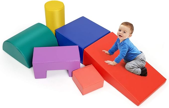 Costzon 6-Piece Kids Crawl and Climb Foam Play Set, Colorful Baby’s Foam Blocks to Crawling, Climbing, Walking, Children’s Educational Software Composite Toy for Toddlers, Preschoolers (Primary)