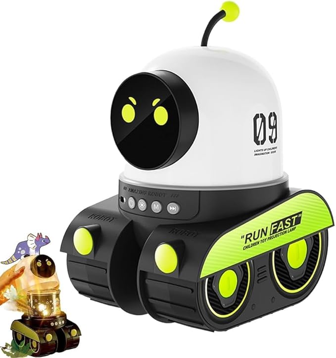 Kids Cartoon Projector Lamp, Cartoon Robot Car Projection Lamp, Rechargeable Robot Night Light with Music, Universe Starry Sky Rotate LED Animal Holiday Room Decor, 21 Discs(1pc)