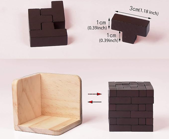 Wooden Brain Teaser Puzzle Cube Stress Relief Toys for Kids Adults Wooden Puzzles T-Shaped Jigsaw Logic Puzzle Educational Toy for Children Teenagers by AHYUAN (Coffee)