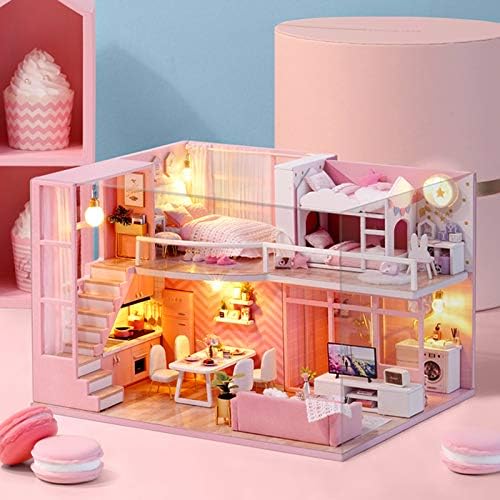 CUTEROOM DIY Miniature Dollhouse Kit with Furniture,Wooden Doll House with Music Movement & LED Lights,DIY House Kit Christmas Birthday Gifts -Dream Angel