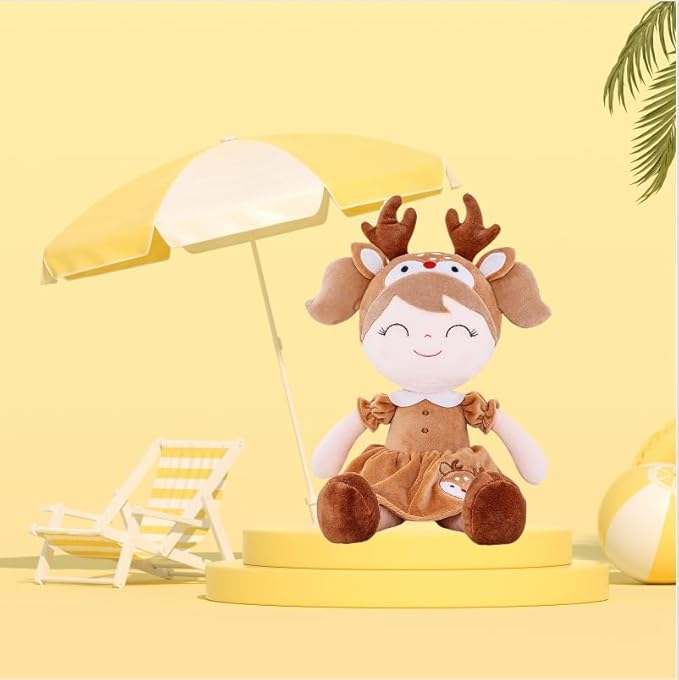 Gloveleya Plush Baby Doll Girl Gifts – 16 Inch Soft Elk Deer Doll with Gift Box, Brown Toddler Girl Birthday Present, Keepsake First Plush Toy for Nursery, Christmas
