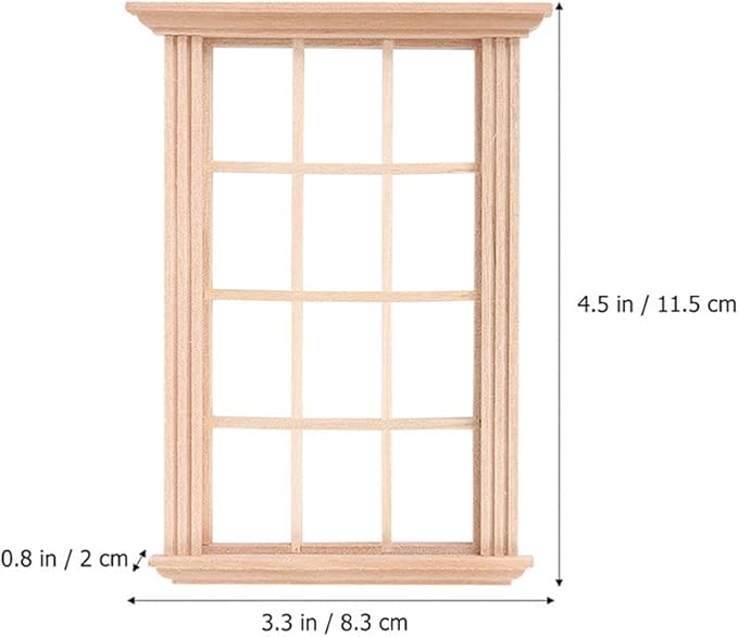 DOITOOL 2Pcs 1: 12 Dollhouse Window Frame Dollhouse Miniature Furniture Mini Wooden Window Frame DIY Dollhouse Bedroom Accessories, 3.3 x 4.5inch