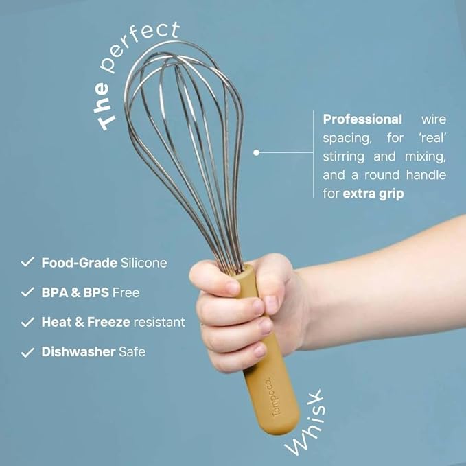 Tampoco Real Kids Cooking & Baking Set – Montessori Kitchen Tools for Real Cooking with Food-Safe Silicone Utensils – Functional & Fun Gift for Young Chefs