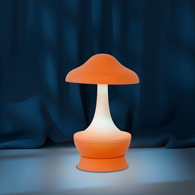 Mushroom Lamp Cordless Table Lamp - Room Decor Aesthetic Night Light for Night Stands and Desk Lamps - Fun and Energy- Night Light with USB Charging Port - Soft Indoor Lighting for Kids (Orange)