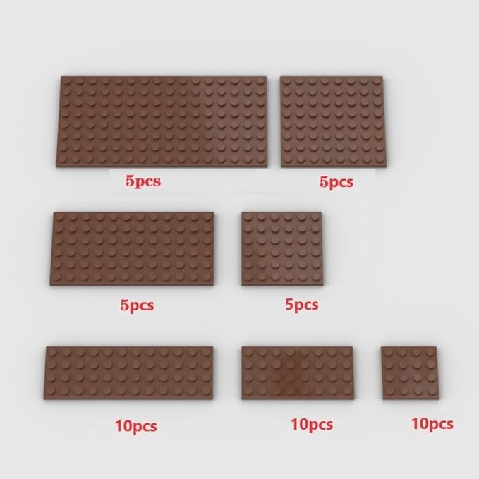 Classic Building Plate Assortment - 50pcs Brown Building Plates with 7 Sizes, Compatible with Lego, for Most Brands