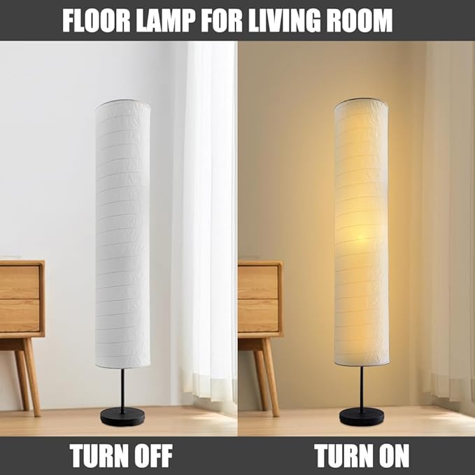 Paper Floor Lamp Floor Lamps Paper and Chrome Standing Lamp Room Decoration Festival Lantern Light Bedroom Dresser Living Kids Room College Dorm Coffee (White, 45.67"x8.66"x8.66")