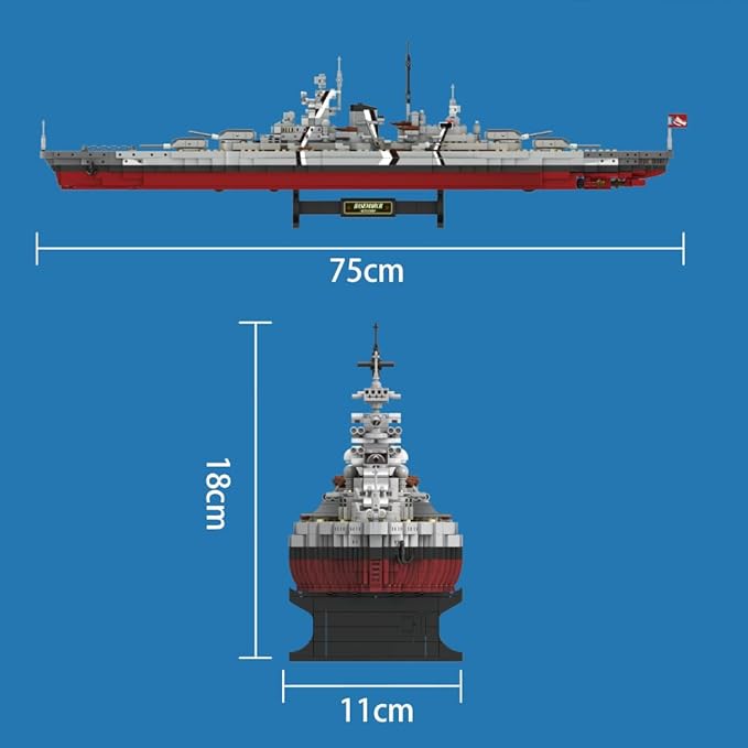 MISINI Technik FC4201 German Battleship Bismarck Clamp Blocks, 2081 PCs/MOC Large WWII German Military Warship Marine Battleship Model for Adult