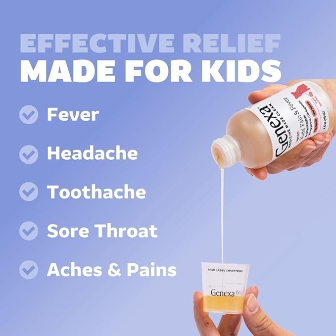 Genexa Children's Clean Acetaminophen | Pediatrician Preferred Ingredients | Pain & Fever Reducer for Kids | Dye Free, 0% Artificial Additives | Ages 2-11, Delicious Organic Cherry Liquid, 4 fl oz