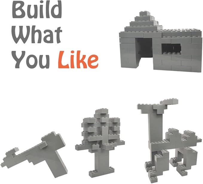 200 Piece Classic Building Bricks, 2x4 Building Blocks STEM Creative Build Toys, MOC Bulk Bricks DIY Play Set for Kids Age 6+(Light Grey, Samll Bricks, 1.25x0.62x0.47 in)