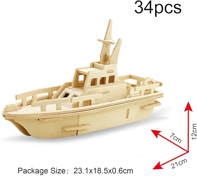 Georgie Porgy 3D Wooden Puzzles for Kids Toys Construction Woodcraft Kits DIY Model Puzzle Kits Birthday Gifts Pack of 2 (Civil Airplane Yacht)