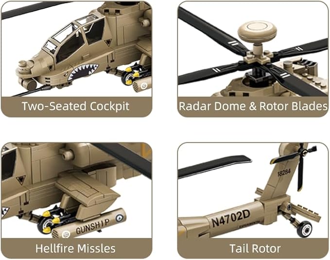 Apostrophe Games AH-64 Apache Helicopter Building Block Set – 259 Pieces - Air Force Plane, Ages 10+