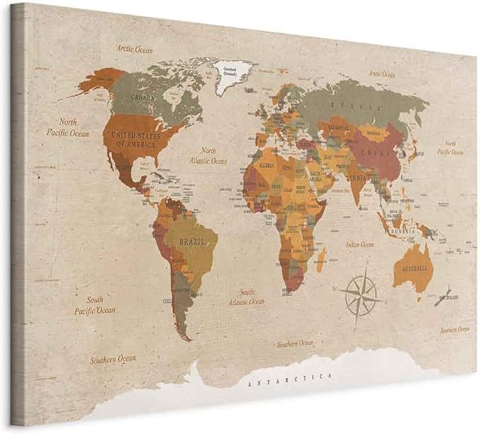 artgeist Acoustic Canvas Wall Art Print World Map 35x24 in - 1pcs Picture with Foam Sound Artwork Room Acoustics Soundproofing Poster of The Travel k-C-0048-b-d World Map #06