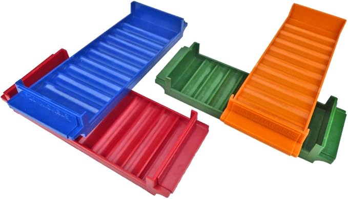 Rolled Coin Storage 4 Tray Set, Color-Coded Heavy Duty Plastic, Assorted Colors