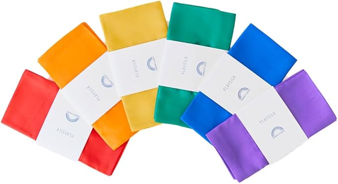 Sarah's Silks Set of 6 Primary Playsilks, 100% Silk Scarves for Kids and Toddlers, Sensory Toys | Bright Square Scarves, Waldorf Toys for Imaginative and Pretend Play