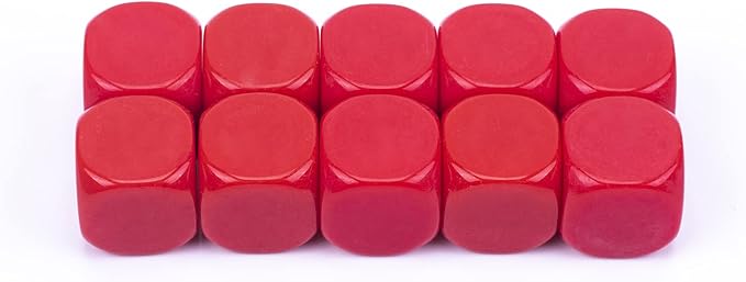 22MM Rounded Blank Six Sided Dice Lianshi Teaching Created Sesources Game Teaching Plastic Cubes Four Colors Choosable (10Pcs, Red)