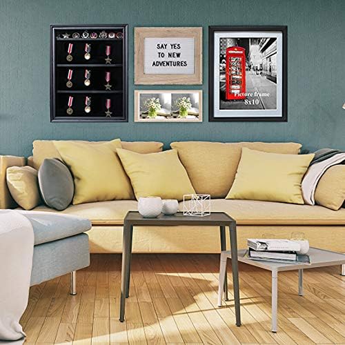 Military Challenge Coin Display Case Lockable Wood Cabinet Rack Holder Black Shadow Box with Removable 2 Grooves Shelves and Anti Fade Real Glass Door for Casino Poker Chips Collectibles