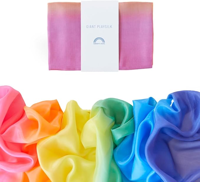 Sarah's Silks Giant Playsilk | 100% Silk Toy for Toddlers | Bright Colored Large Scarves for Fort Building and Pretend Play - Rainbow