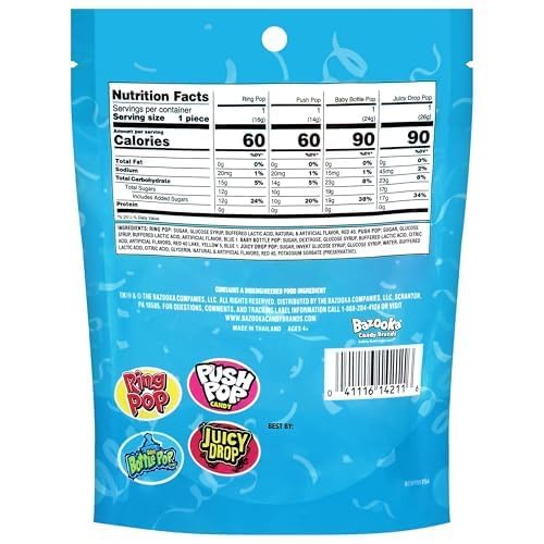 Halloween Candy Variety Pack Bag, 4 Ct Individually Wrapped Lollipops, Ring Pop, Push Pop, Baby Bottle Pop & Juicy Drop For Birthday Party Favors, Trick or Treat, Halloween Candy Bowls, Kids Gifts
